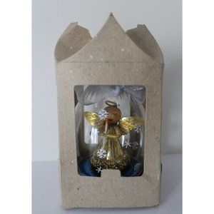 Christopher Radko Italian Gold Angel Globe Blue Gold Starry Bottom Ornament